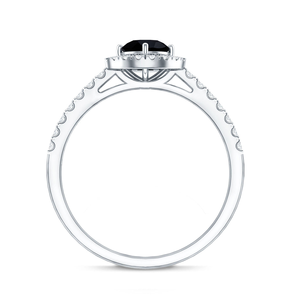 Minimal Black Spinel Minimal Engagement Ring with Diamond Halo