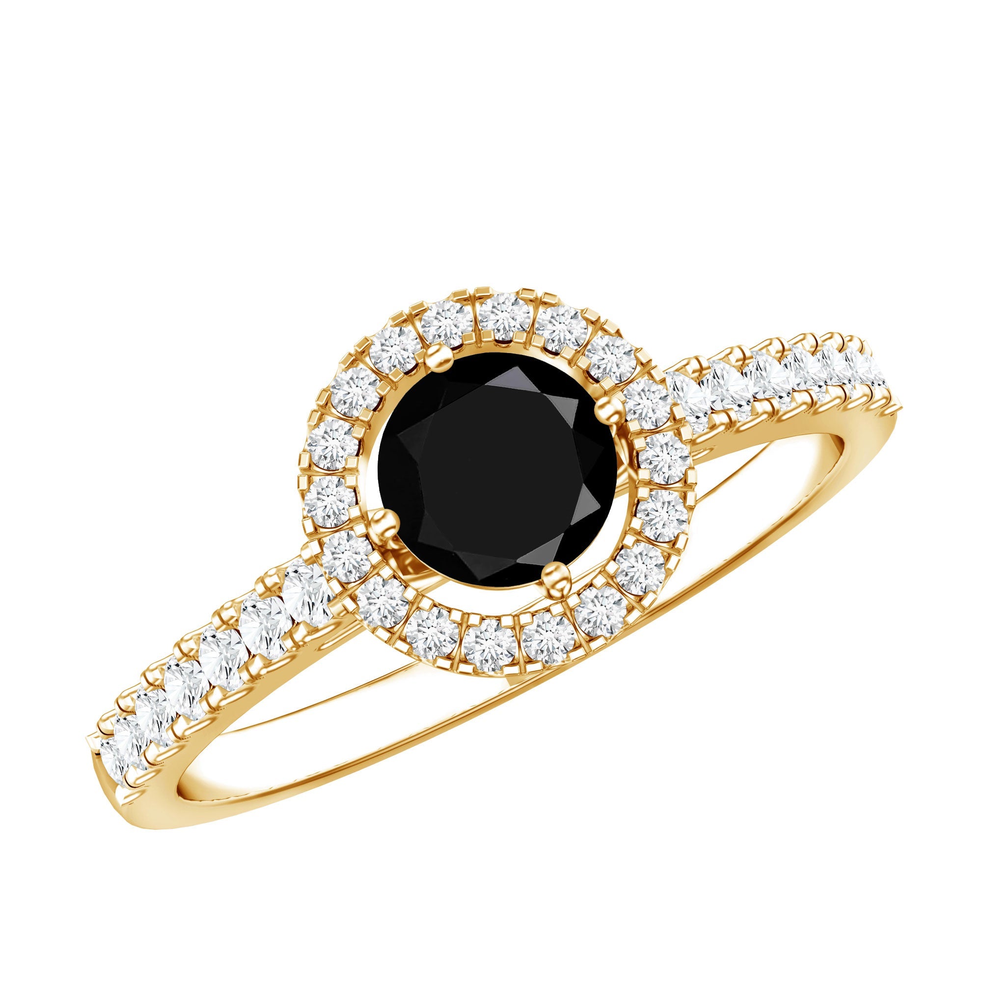 Minimal Black Spinel Minimal Engagement Ring with Diamond Halo | Rings | Wiccan Center