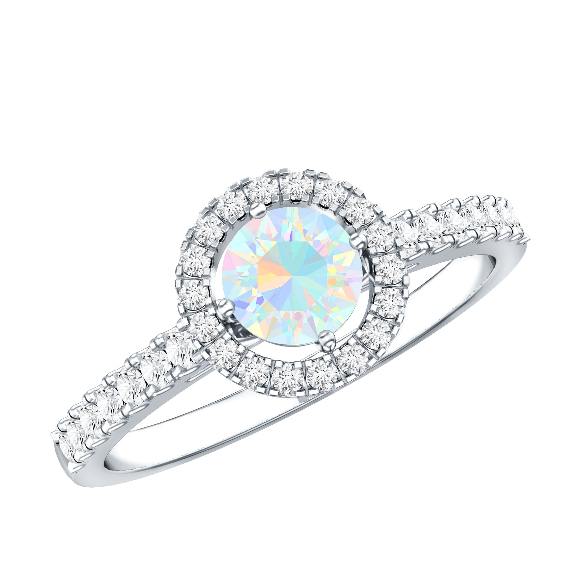 Natural Ethiopian Opal Diamond Engagement Ring with Halo