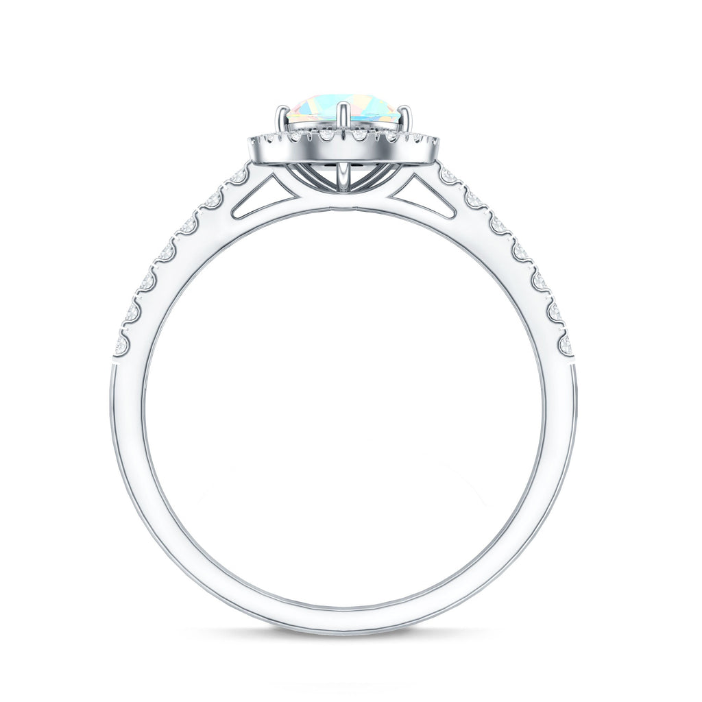 Natural Ethiopian Opal Diamond Engagement Ring with Halo