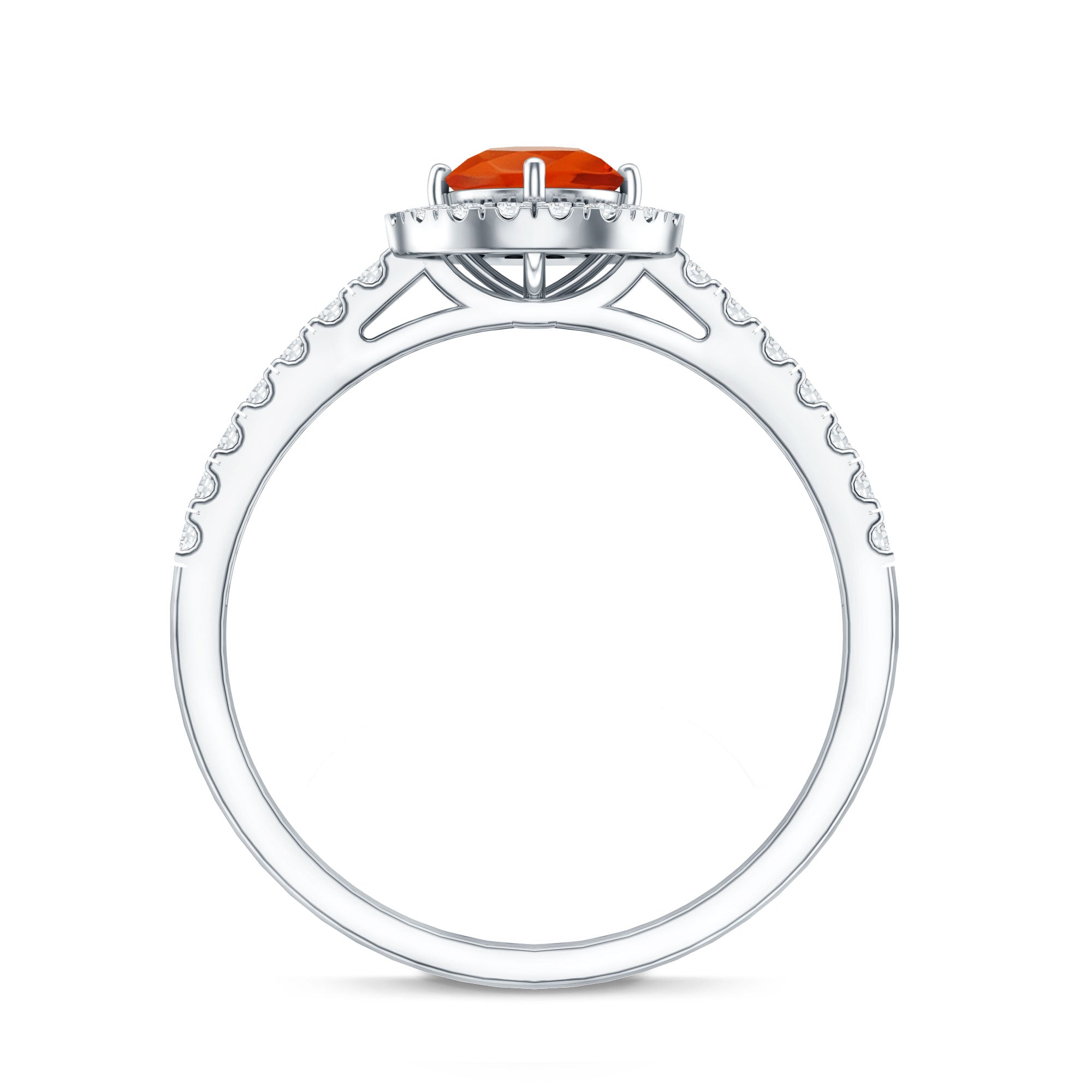 0.45 Carat Real Fire Opal and Diamond Halo Engagement Ring