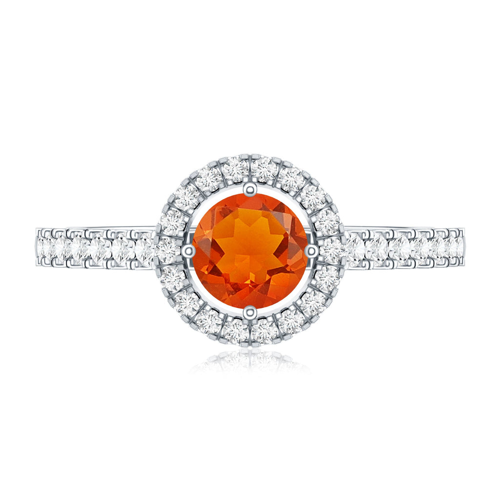 0.45 Carat Real Fire Opal and Diamond Halo Engagement Ring