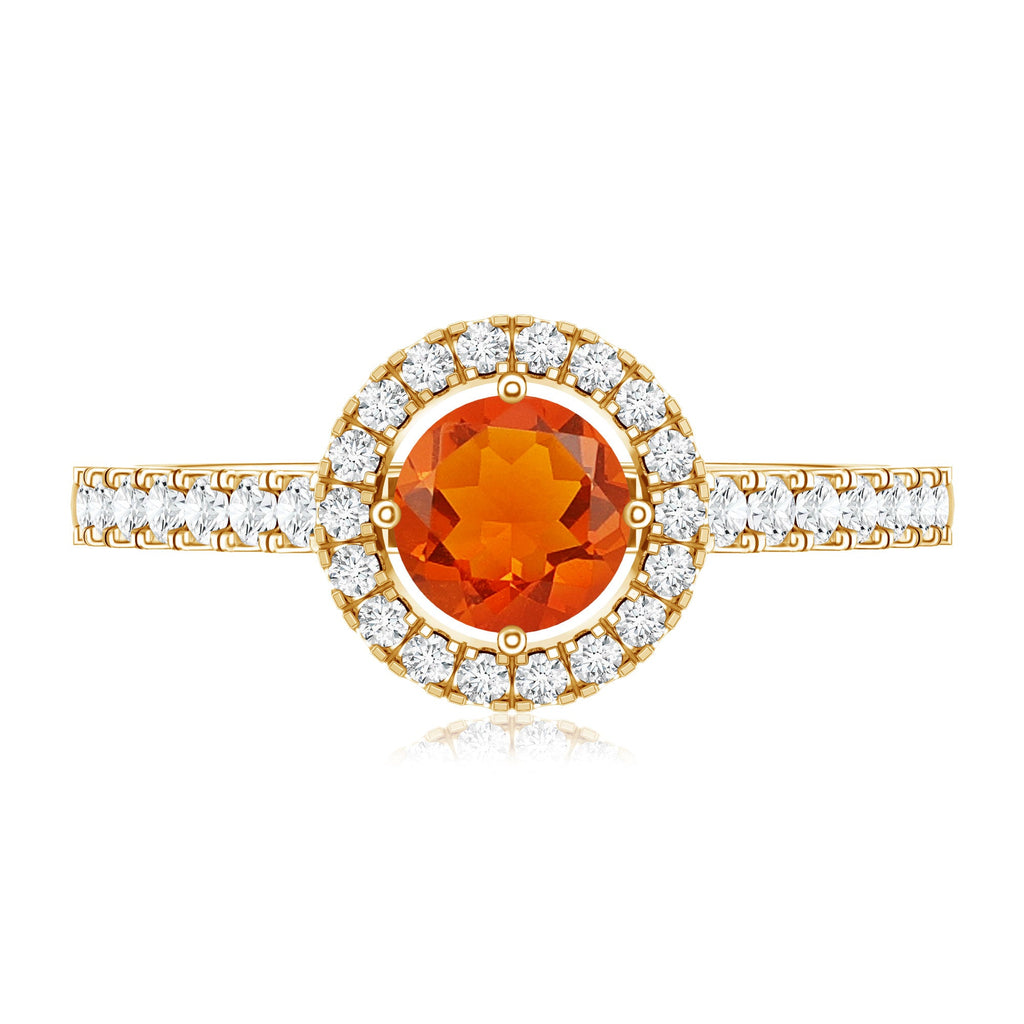 0.45 Carat Real Fire Opal and Diamond Halo Engagement Ring