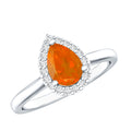 0.6 Carat Teardrop Fire Opal Ring with Diamond Halo