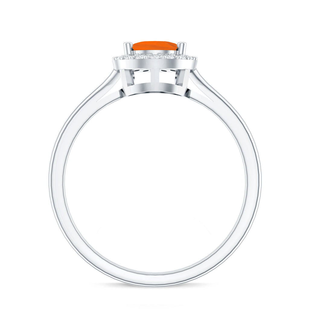 0.6 Carat Teardrop Fire Opal Ring with Diamond Halo