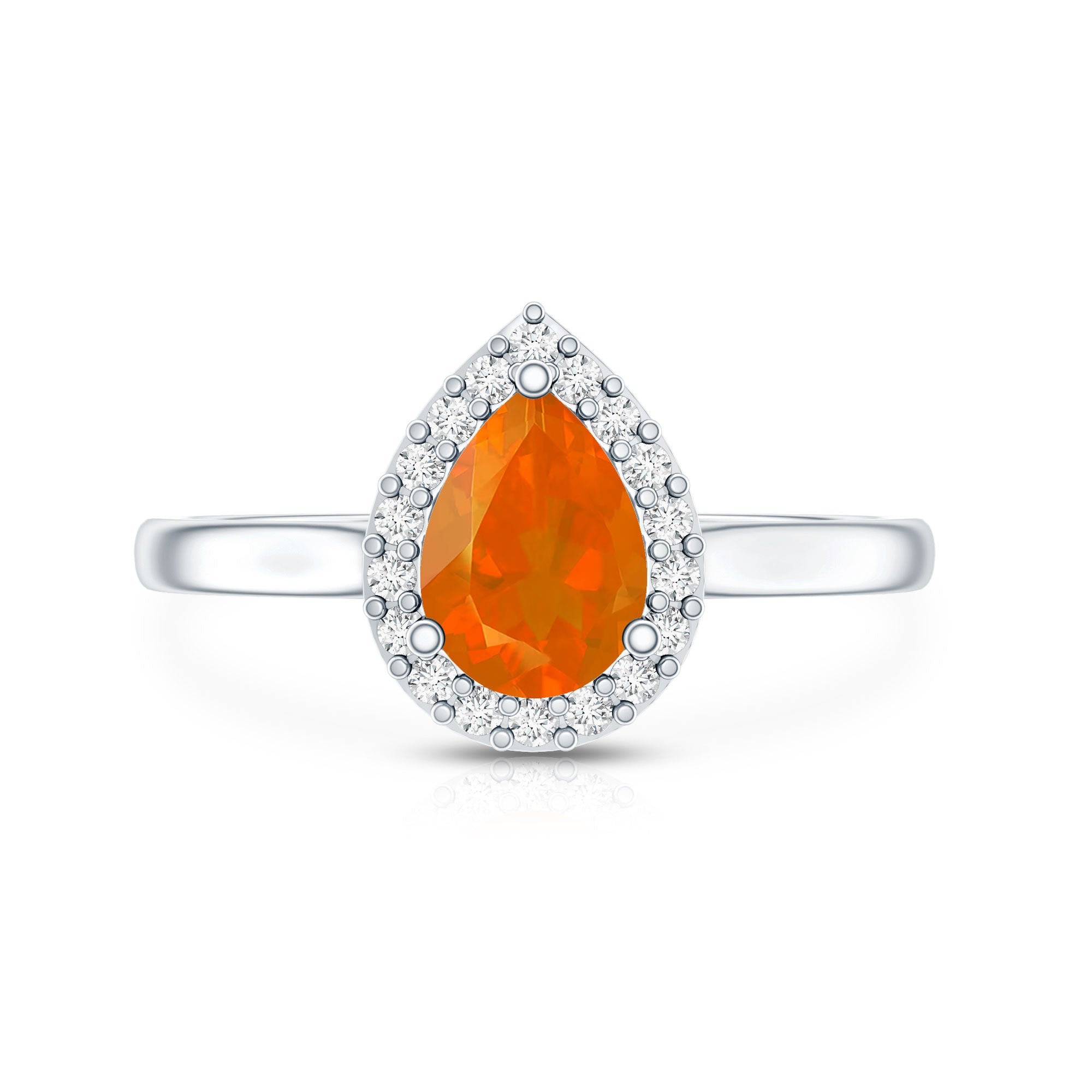 0.6 Carat Teardrop Fire Opal Ring with Diamond Halo