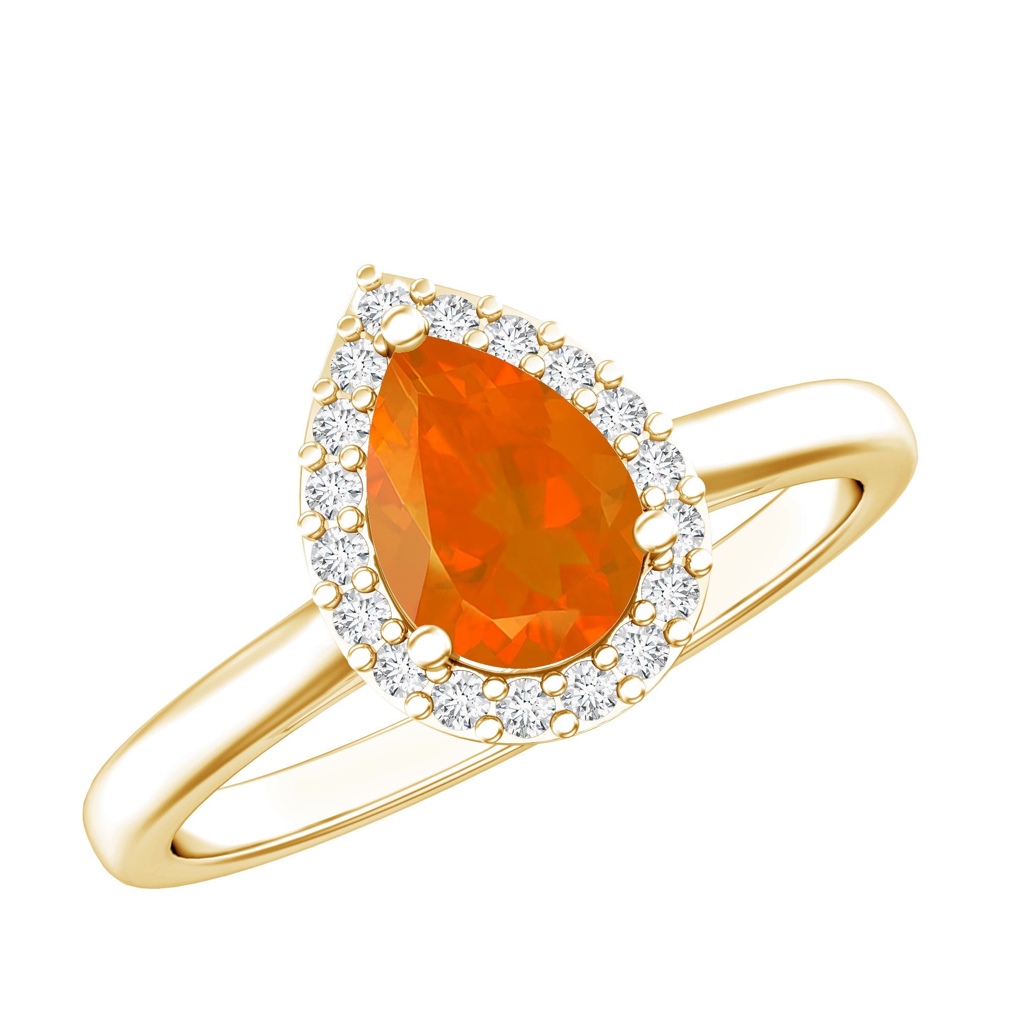 0.6 Carat Teardrop Fire Opal Ring with Diamond Halo | Rings | Wiccan Center