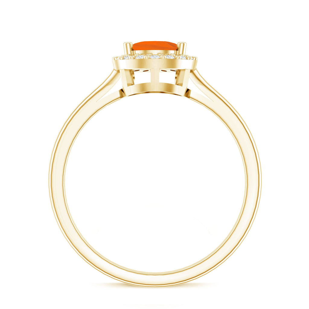 0.6 Carat Teardrop Fire Opal Ring with Diamond Halo