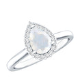 Pear Shaped Moonstone Halo Engagement Ring with Diamond