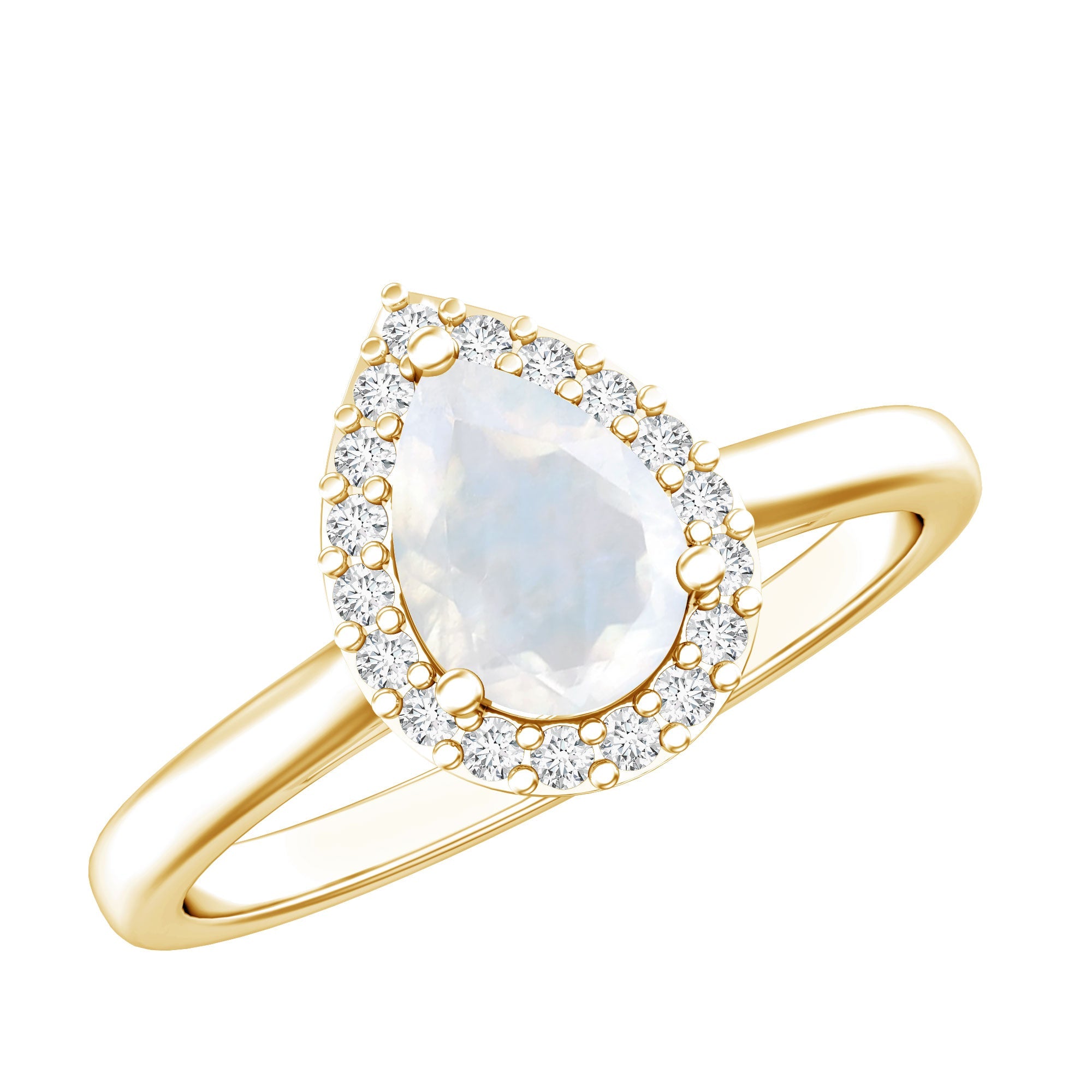 Pear Shaped Moonstone Halo Engagement Ring with Diamond | Rings | Wiccan Center