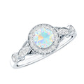 Genuine Ethiopian Opal Antique Looking Engagement Ring with Diamond Halo