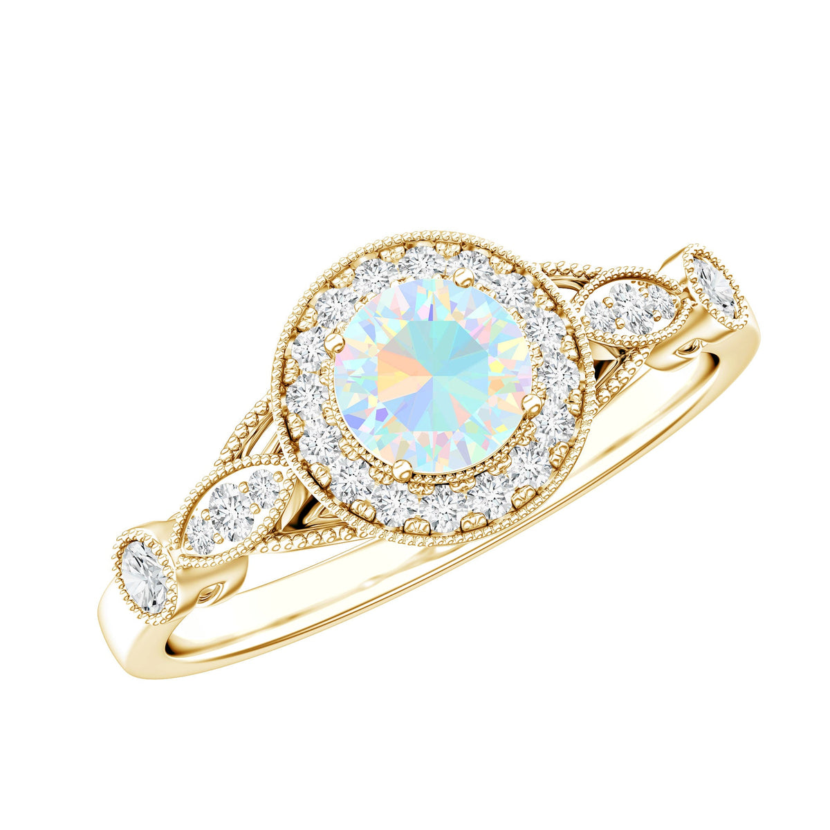 Genuine Ethiopian Opal Antique Looking Engagement Ring with Diamond Halo | Rings | Wiccan Center