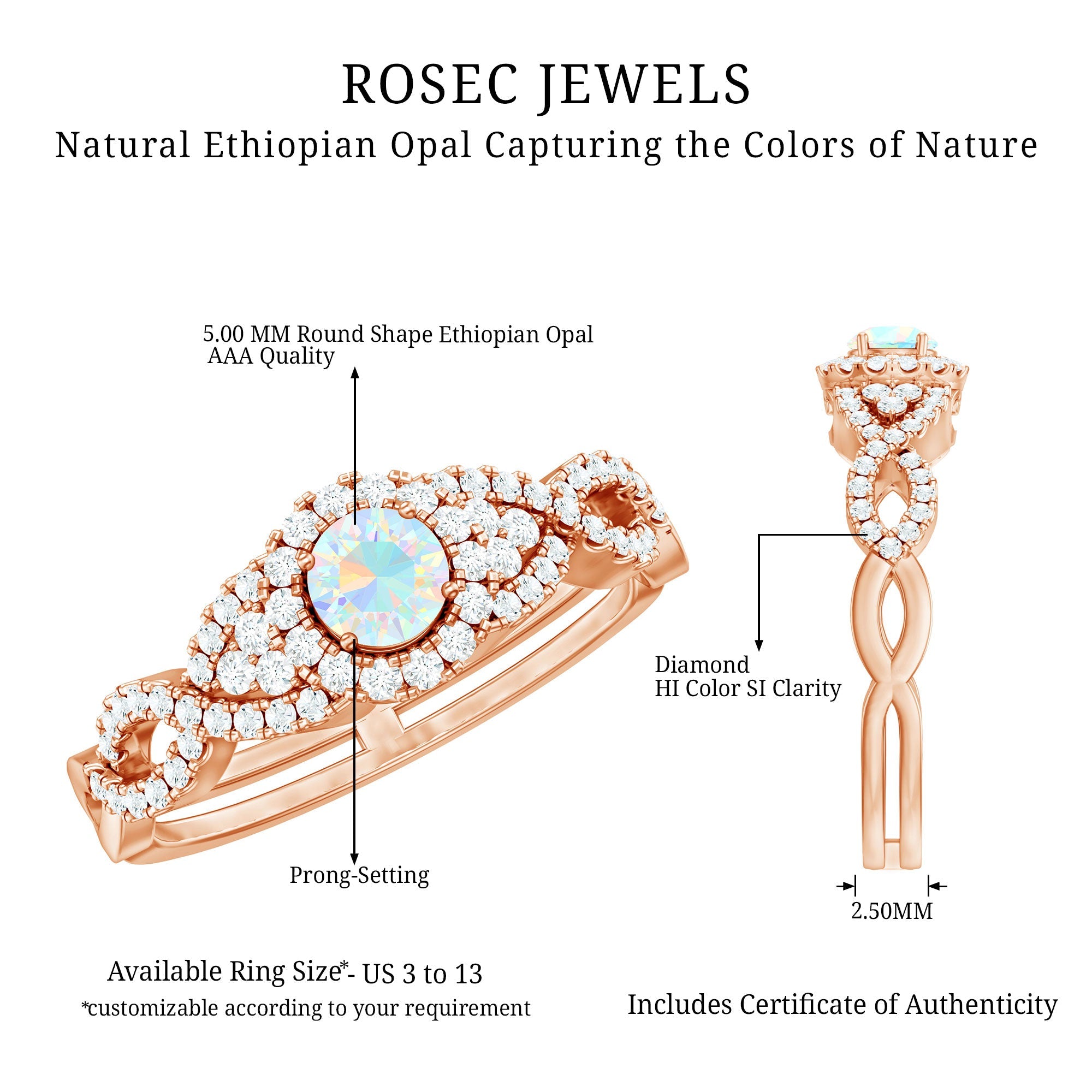 Real Ethiopian Opal Diamond Vintage Looking Engagement Ring with Criss Cross Shank