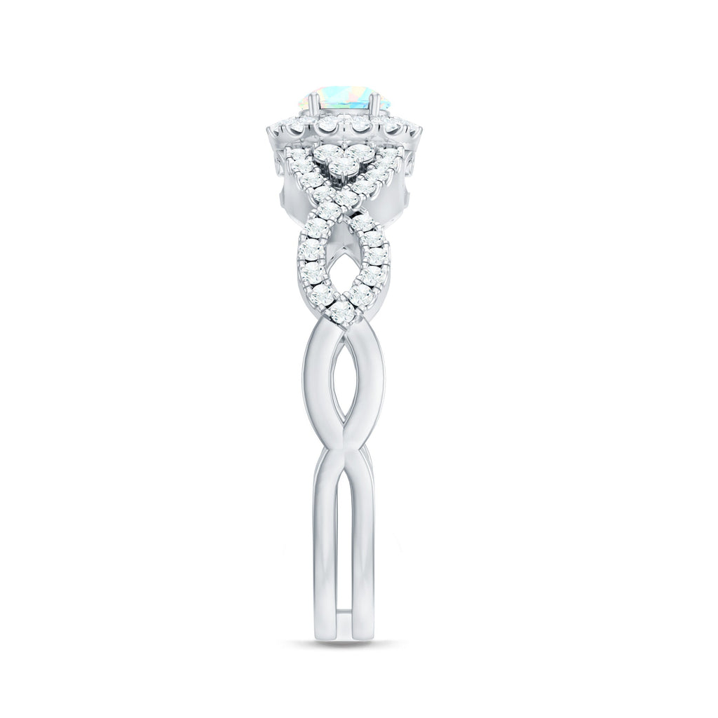 Real Ethiopian Opal Diamond Vintage Looking Engagement Ring with Criss Cross Shank