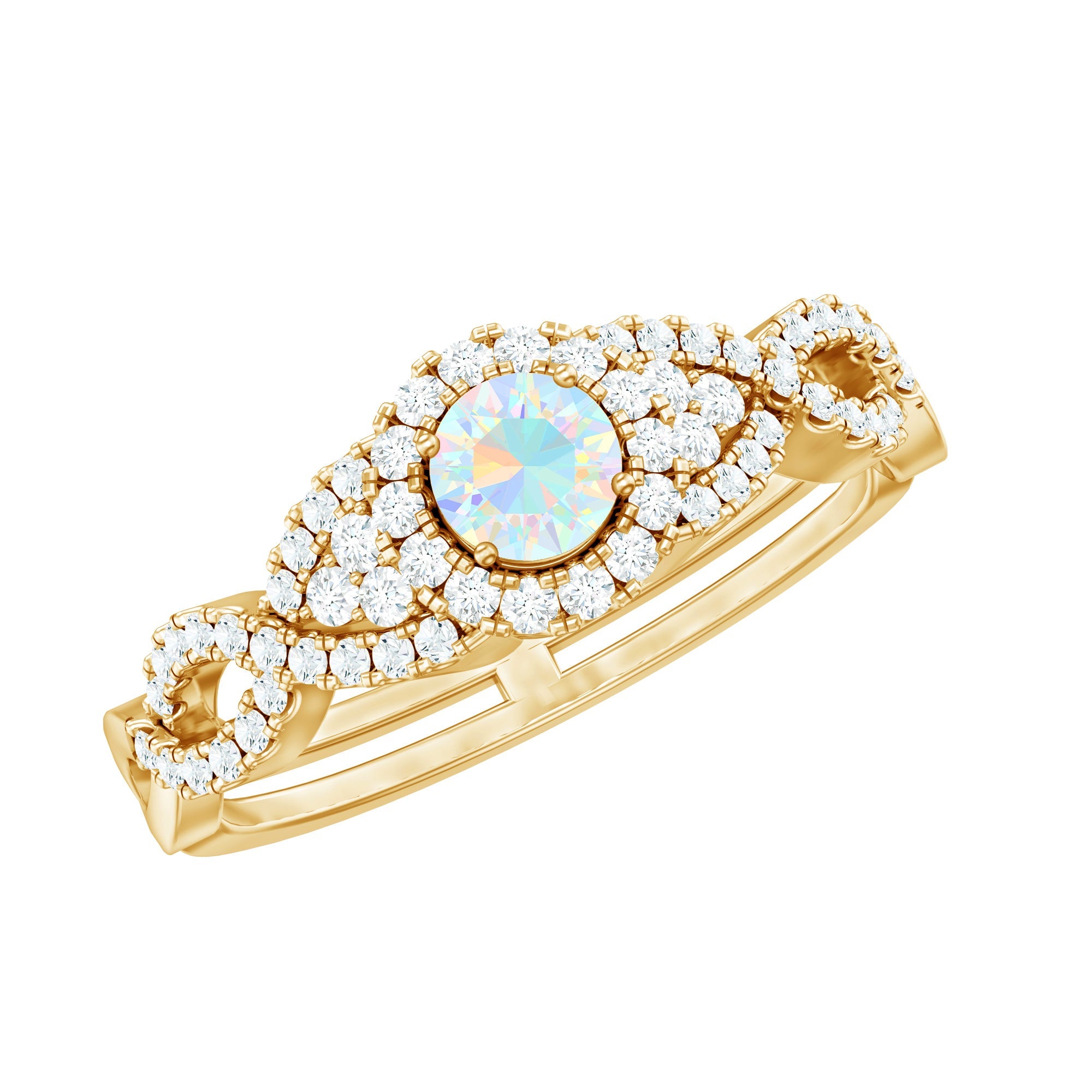 Real Ethiopian Opal Diamond Vintage Looking Engagement Ring with Criss Cross Shank | Rings | Wiccan Center
