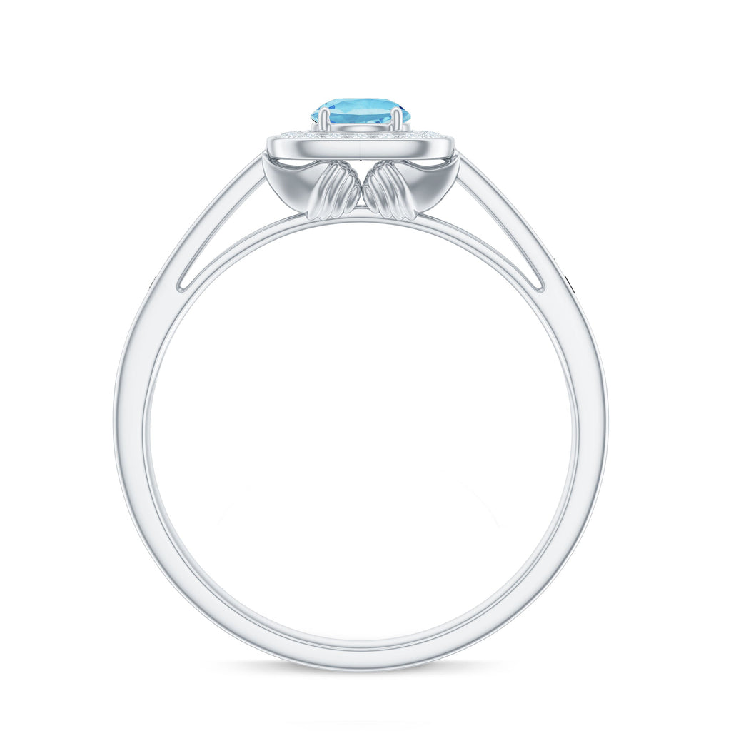 Vintage Looking Aquamarine and Diamond Halo Engagement Ring for Women