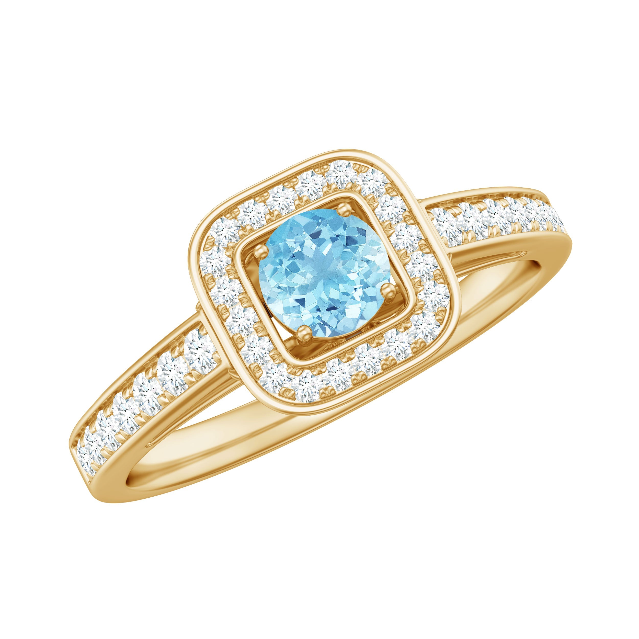Vintage Looking Aquamarine and Diamond Halo Engagement Ring for Women | Rings | Wiccan Center