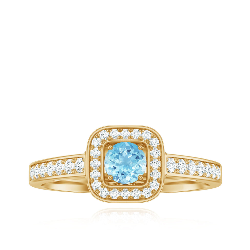 Vintage Looking Aquamarine and Diamond Halo Engagement Ring for Women