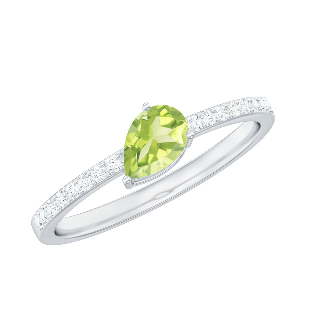 Natural 1 Carat Pear Shape Peridot Engagement Ring with Diamond