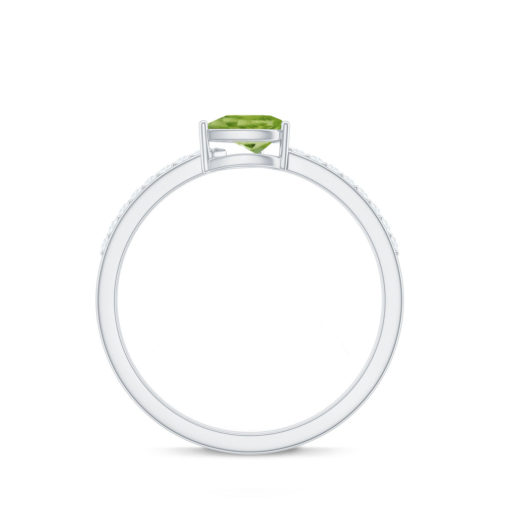 Natural 1 Carat Pear Shape Peridot Engagement Ring with Diamond