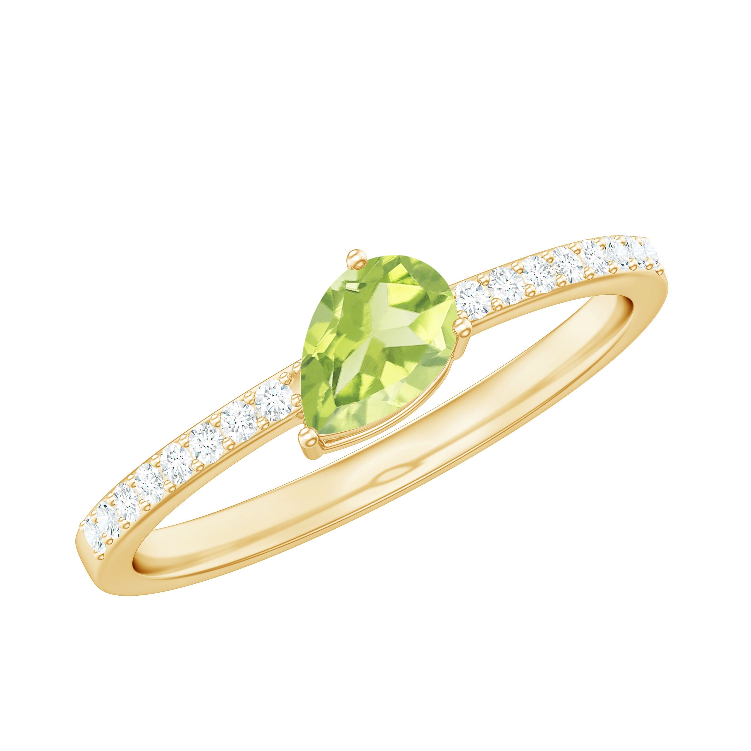 Natural 1 Carat Pear Shape Peridot Engagement Ring with Diamond | Rings | Wiccan Center