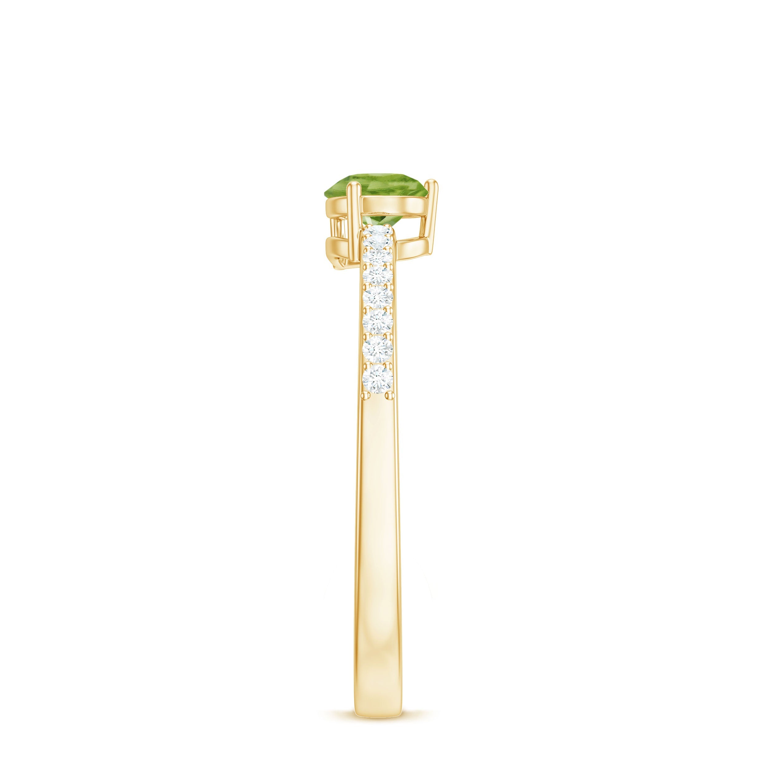 Natural 1 Carat Pear Shape Peridot Engagement Ring with Diamond