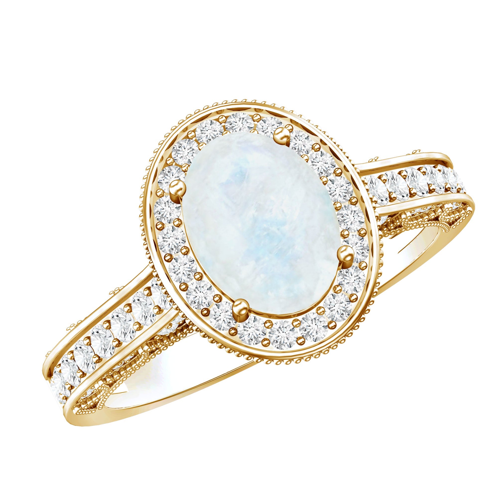 0.6 Carat Moonstone and Diamond Engagement Ring with Milgrain Details | Rings | Wiccan Center