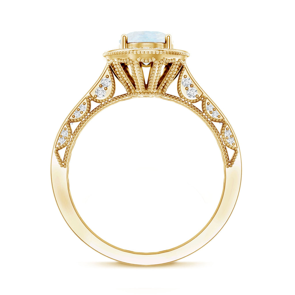 0.6 Carat Moonstone and Diamond Engagement Ring with Milgrain Details