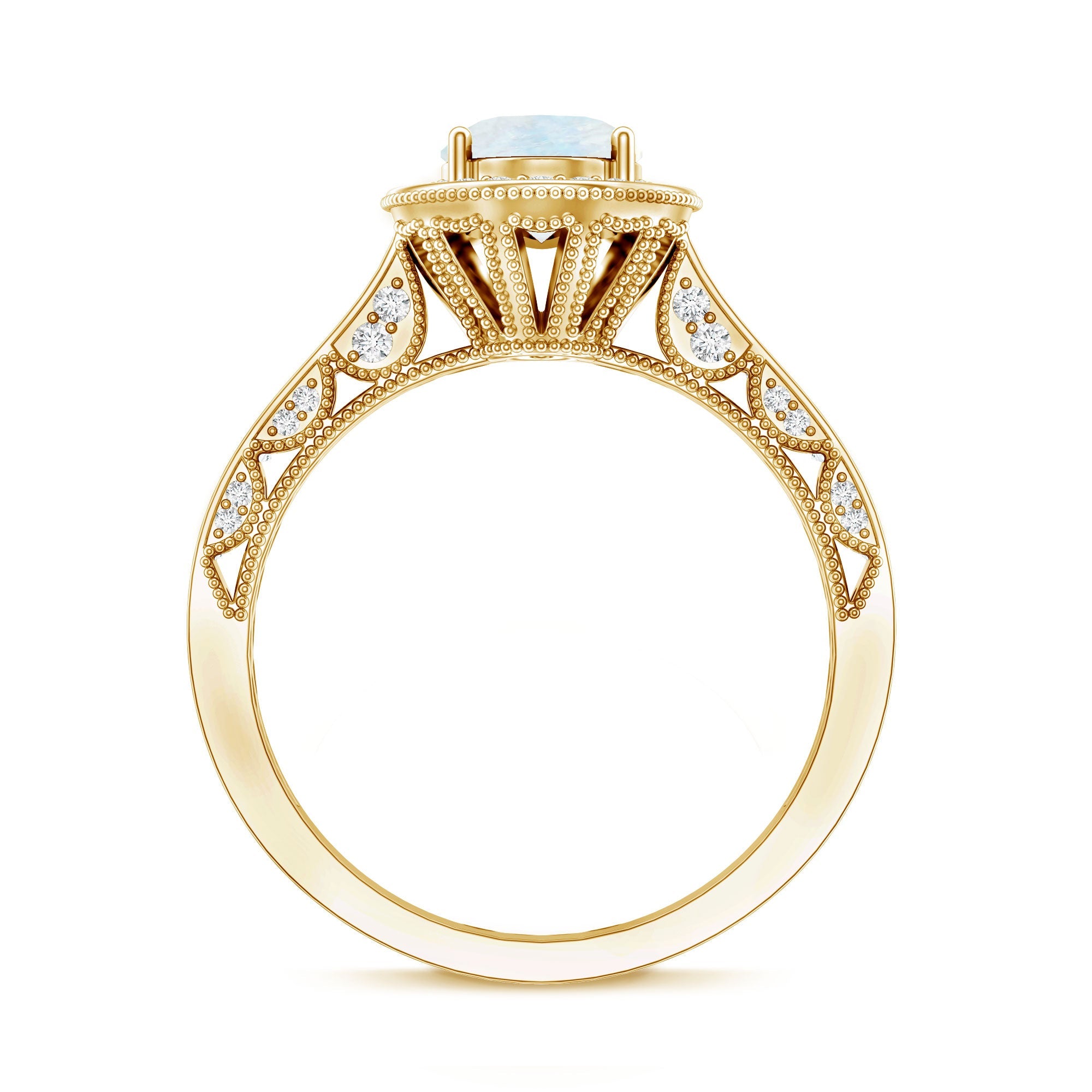 0.6 Carat Moonstone and Diamond Engagement Ring with Milgrain Details