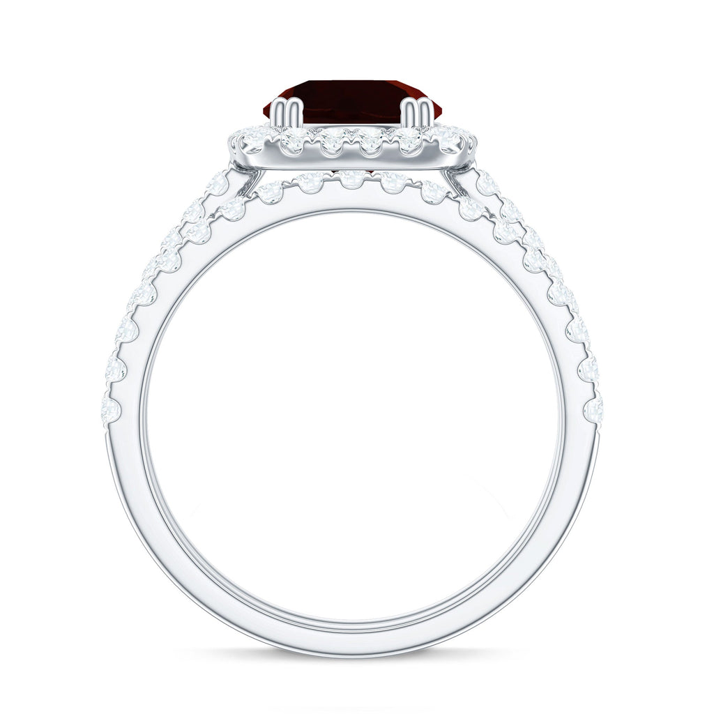 Natural Garnet Diamond Engagement Ring with Wedding Band