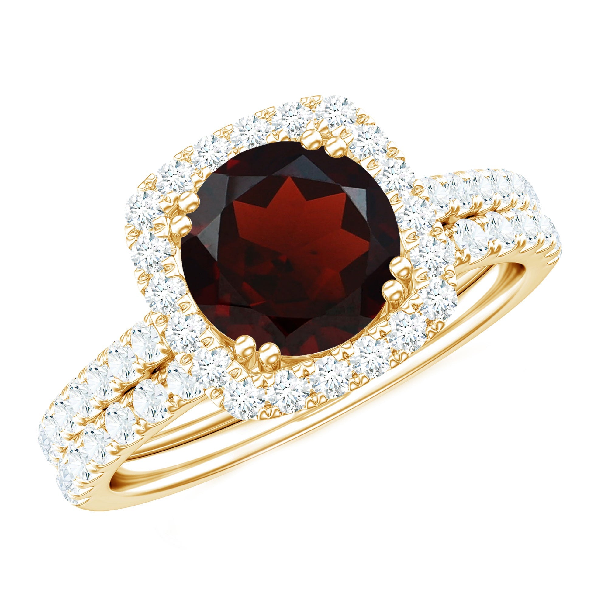 Natural Garnet Diamond Engagement Ring with Wedding Band | Rings | Wiccan Center