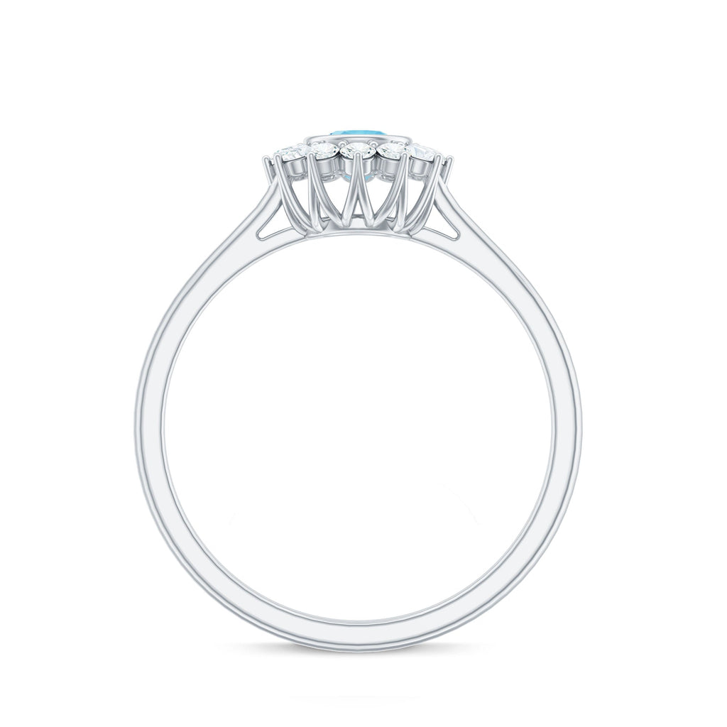 Real Round Aquamarine and Diamond Halo Promise Ring