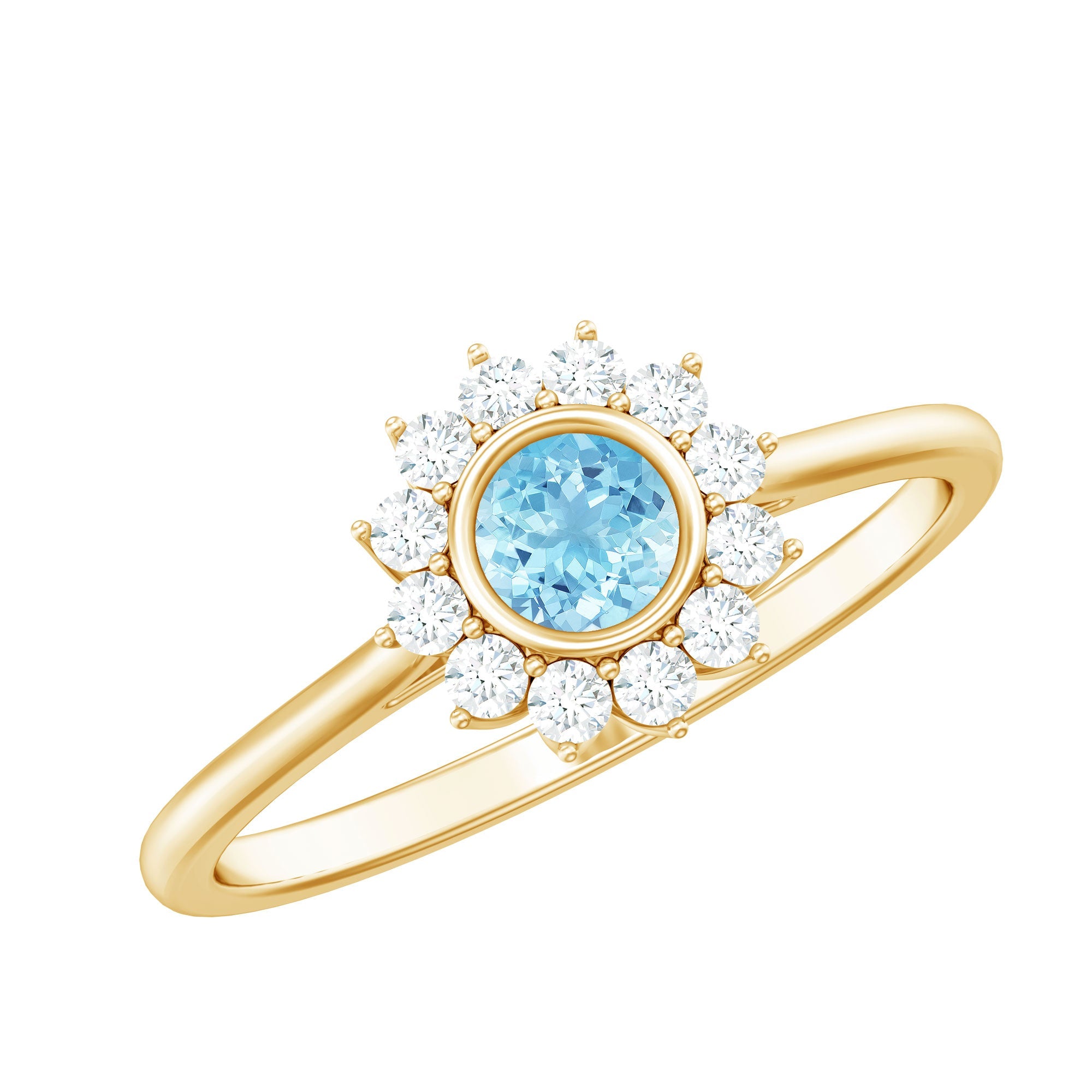 Real Round Aquamarine and Diamond Halo Promise Ring | Rings | Wiccan Center