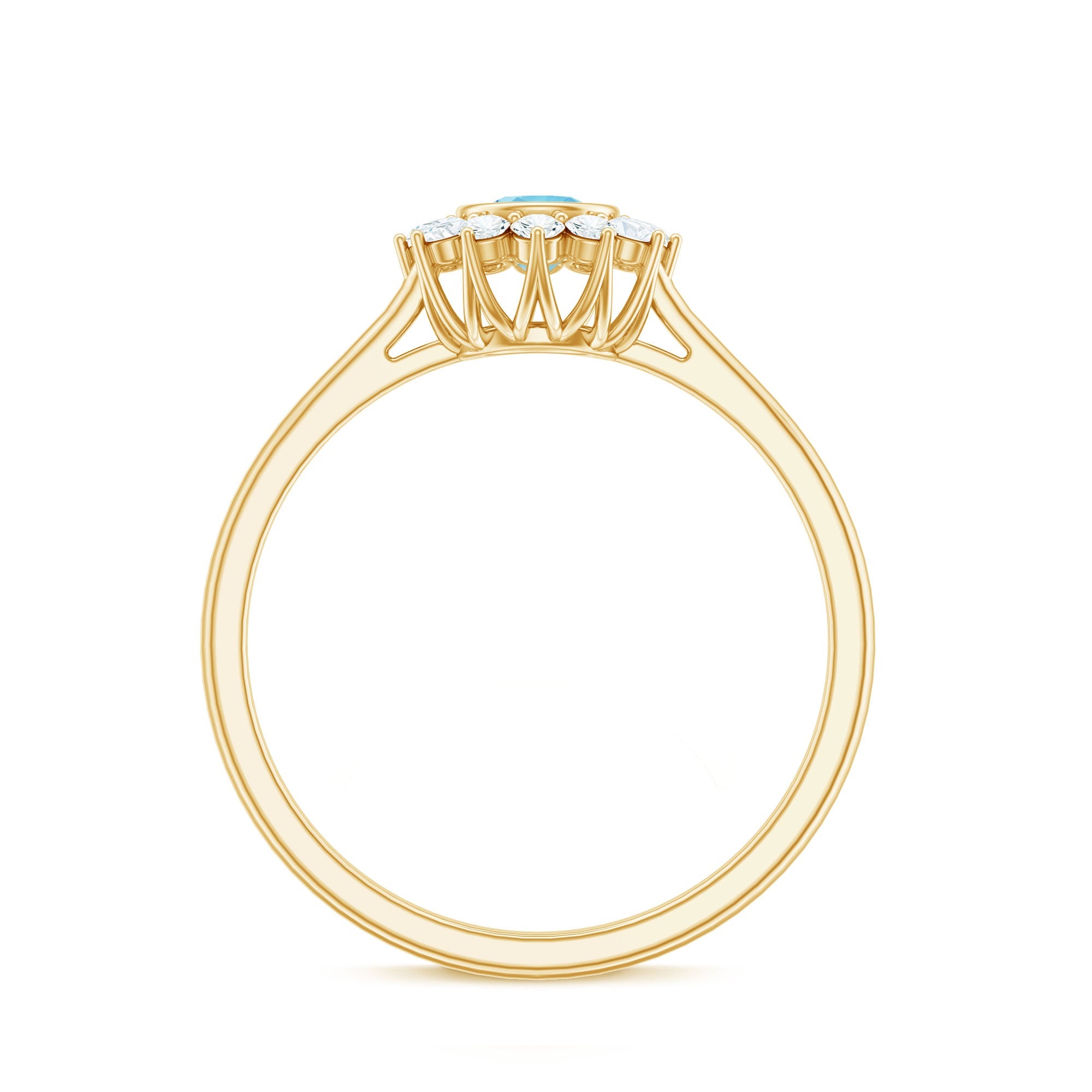 Real Round Aquamarine and Diamond Halo Promise Ring