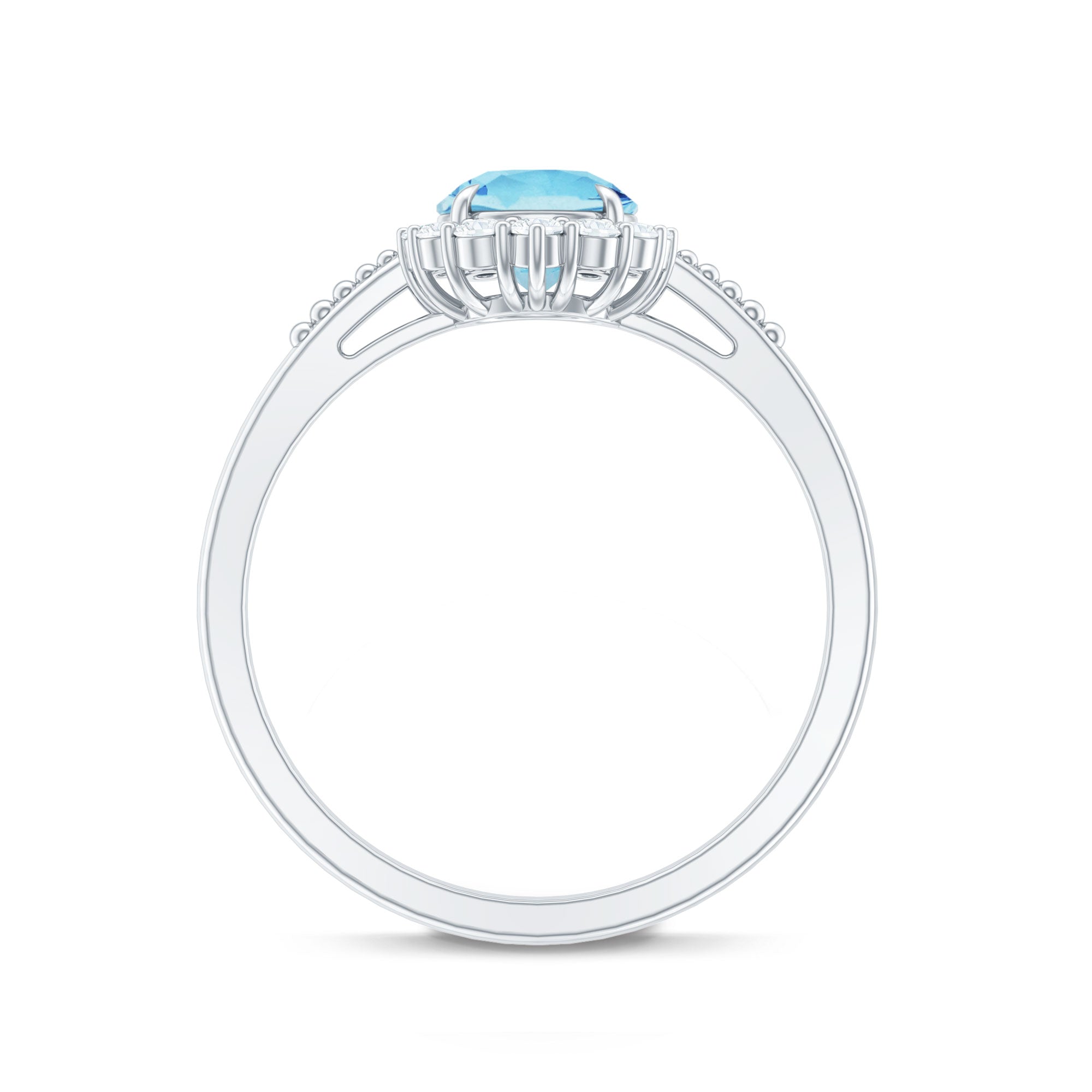 Natural 0.8 Carat Aquamarine Halo Engagement Ring with Diamond