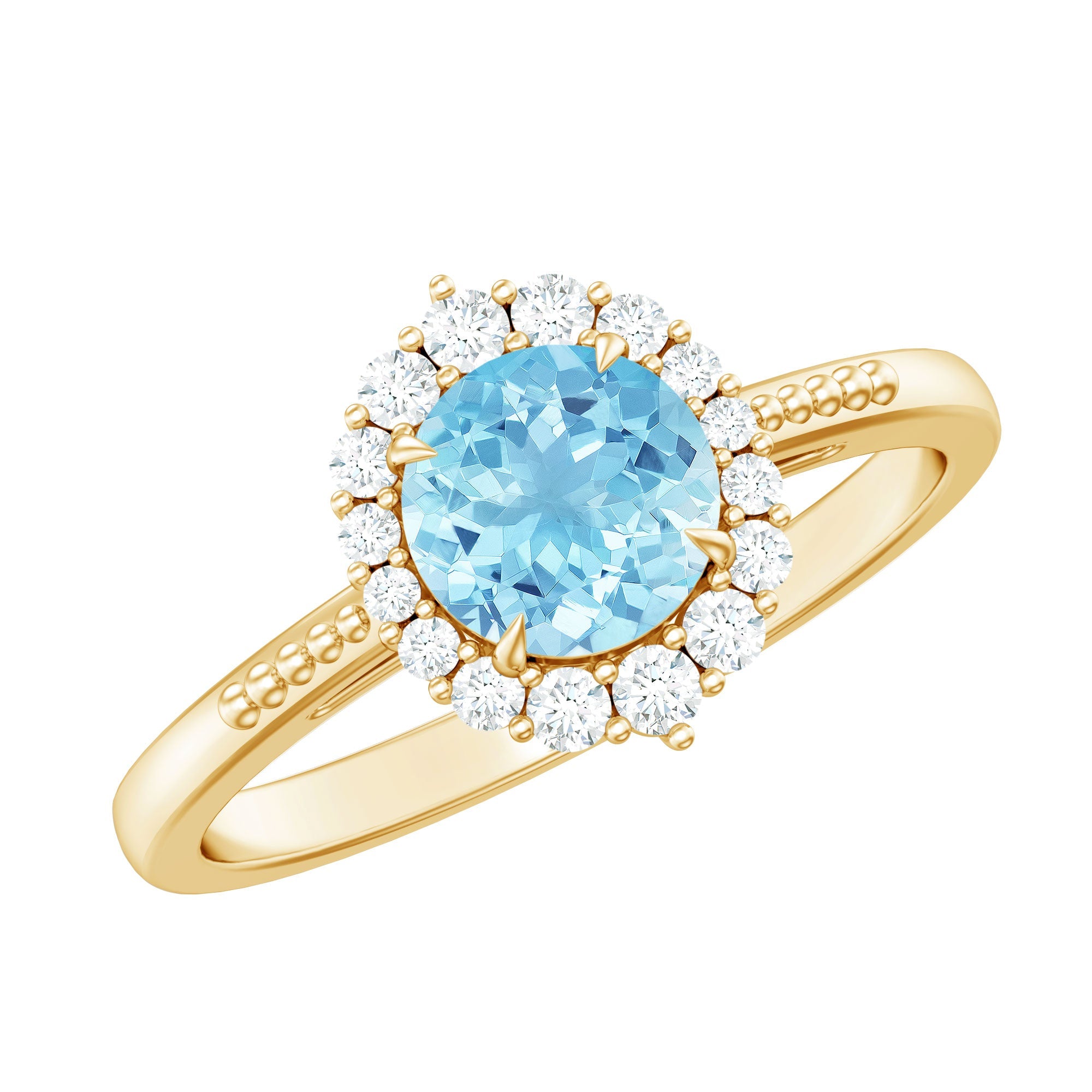 Natural 0.8 Carat Aquamarine Halo Engagement Ring with Diamond | Rings | Wiccan Center