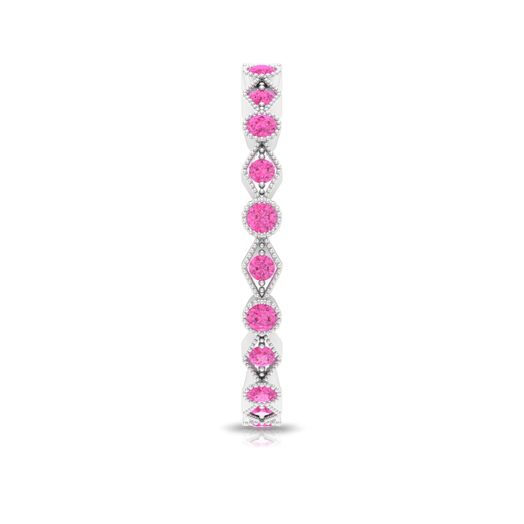 Created Pink Sapphire Stackable Eternity Ring with Beaded Shank