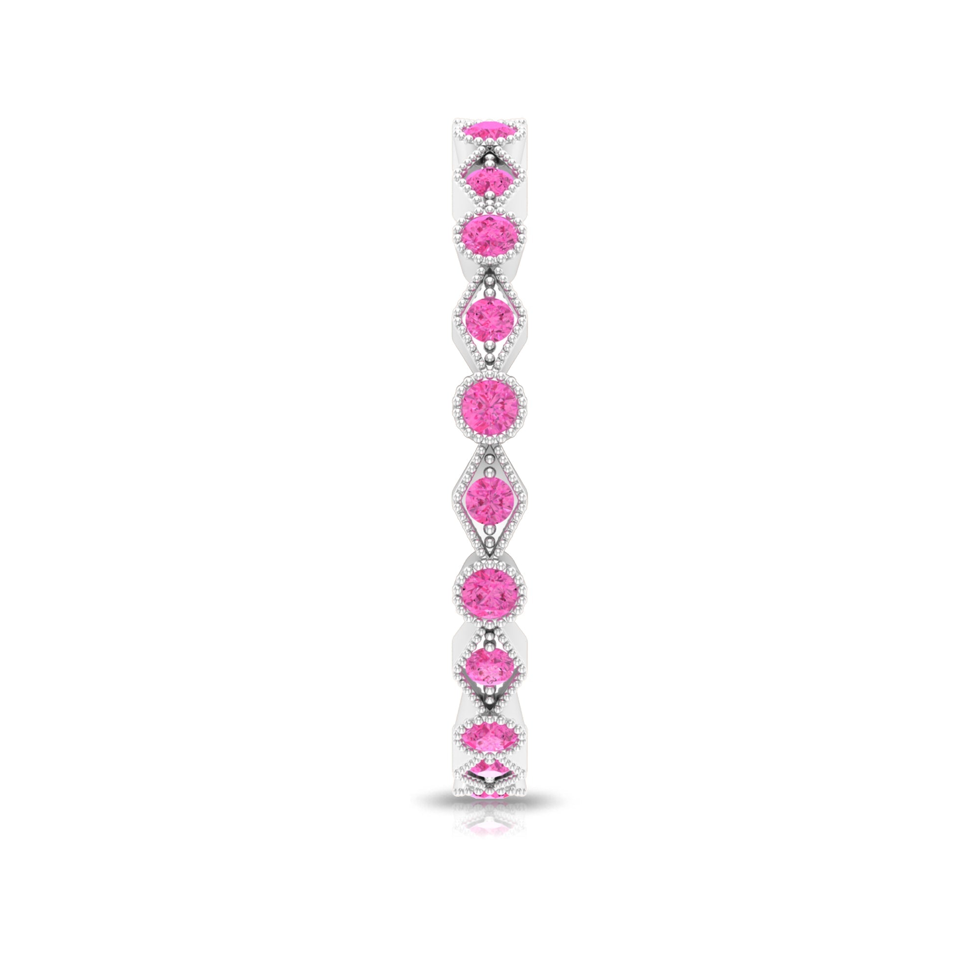 Created Pink Sapphire Stackable Eternity Ring with Beaded Shank