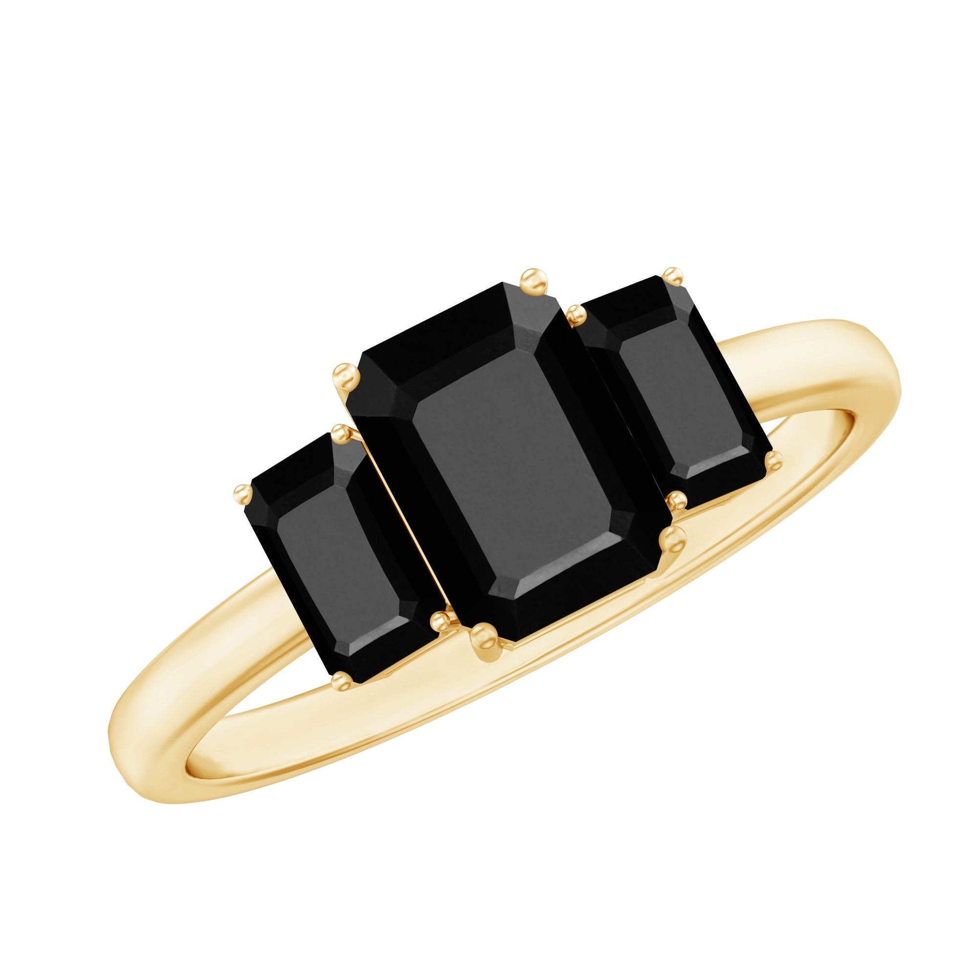 Emerald Cut Black Onyx Three Stone Engagement Ring | Rings | Wiccan Center