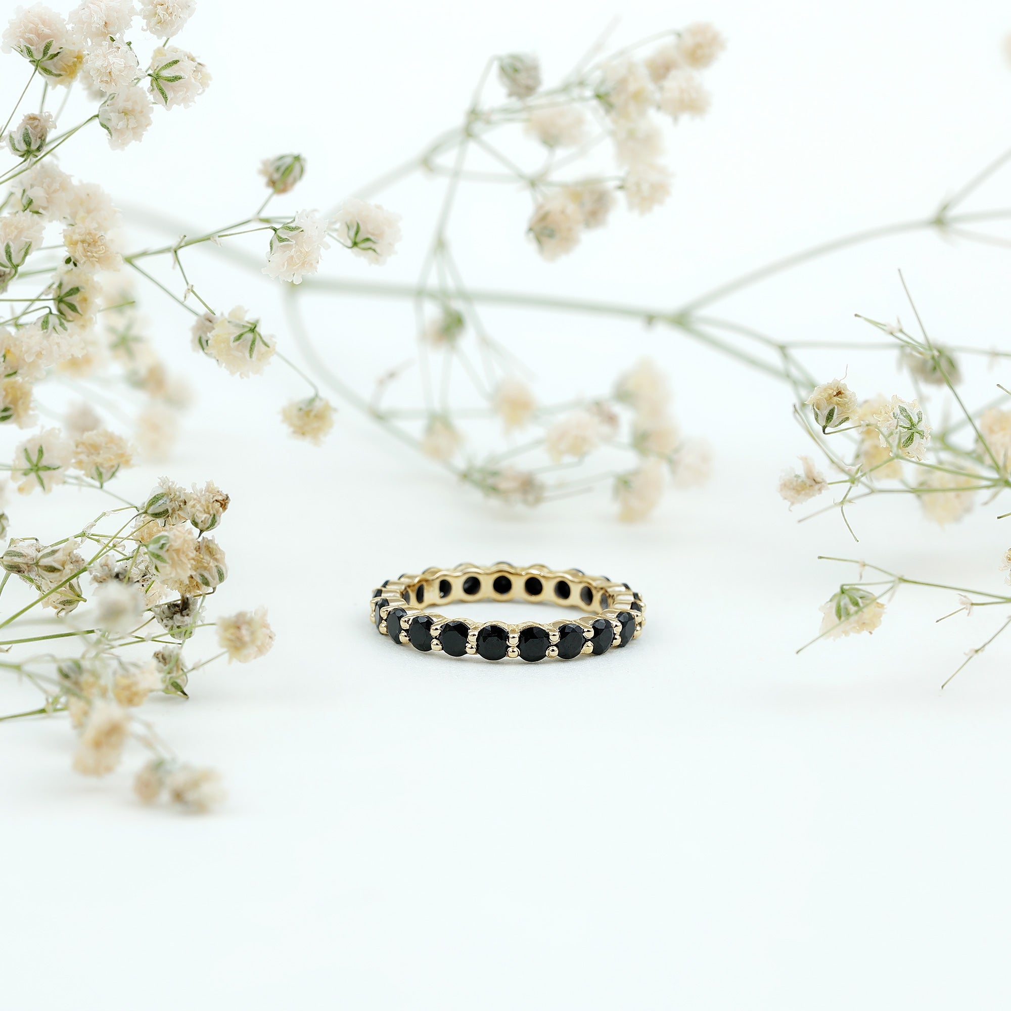 Certified Round Black Spinel Eternity Wedding Band