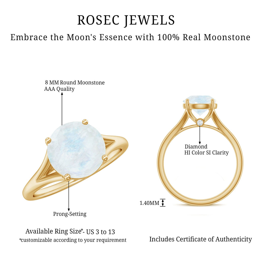 0.8 Carat Natural Moonstone Solitaire Ring with Surprise Diamond