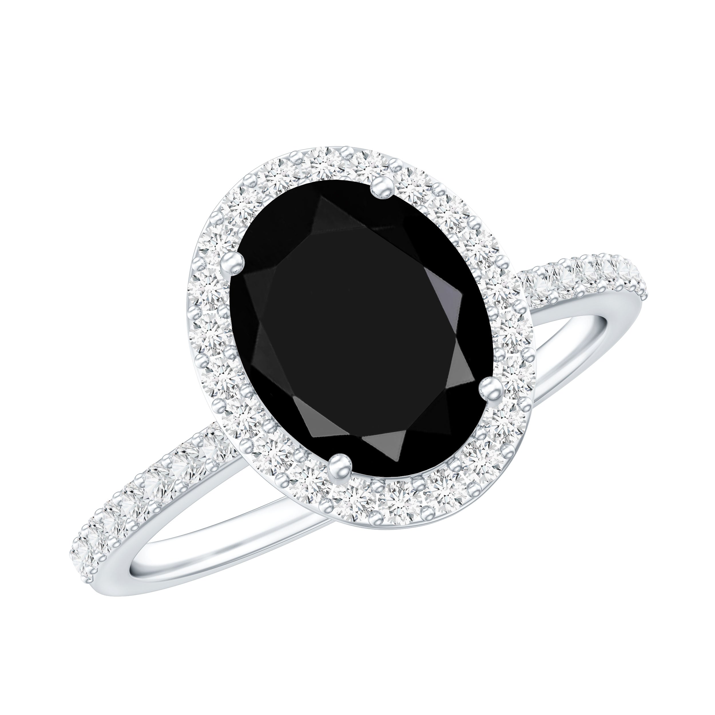 Certified 4.2 Carat Lab Grown Black and White Diamond Oval Engagement Ring with Halo