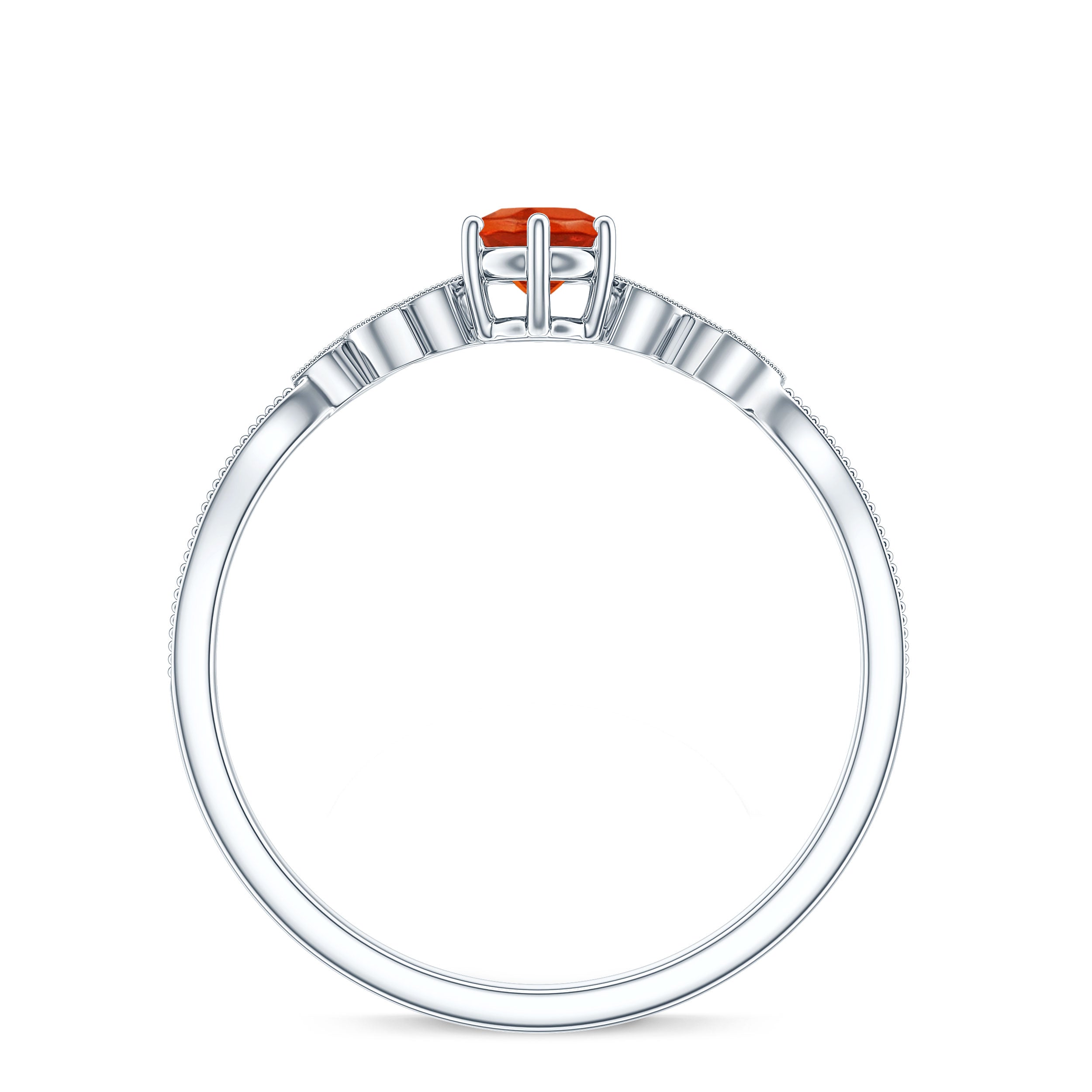 Round Fire Opal Leaf Promise Ring with Diamond