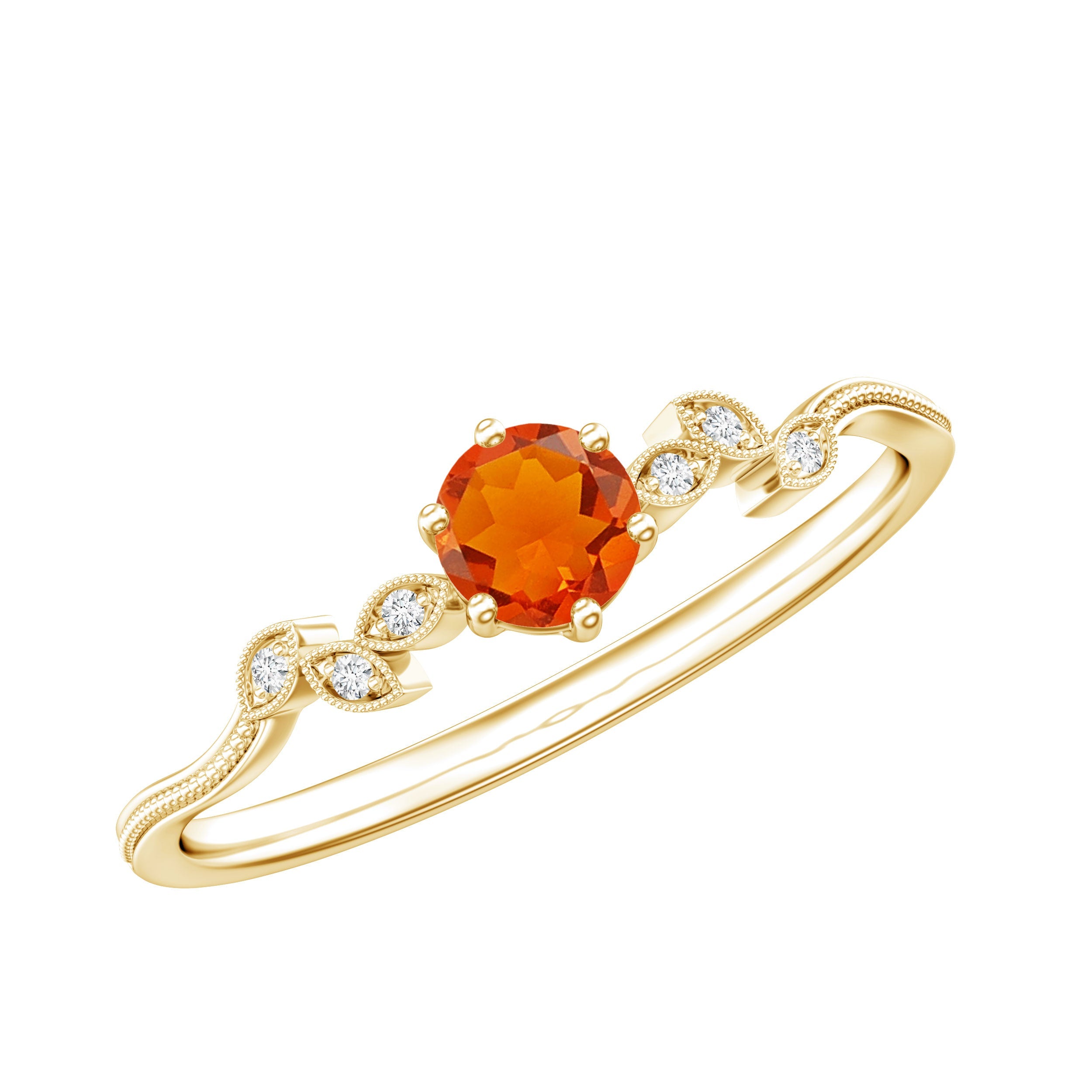 Round Fire Opal Leaf Promise Ring with Diamond | Rings | Wiccan Center