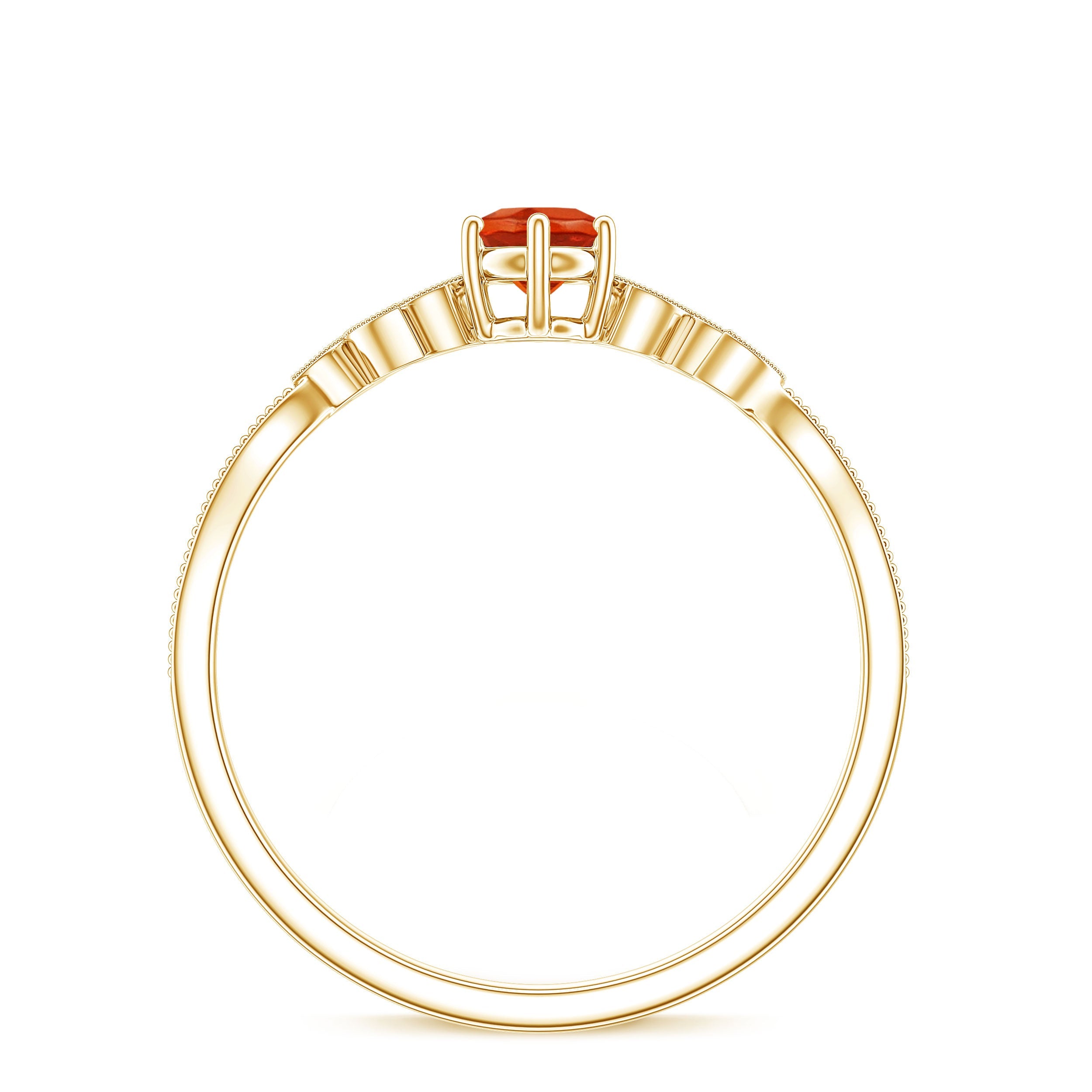 Round Fire Opal Leaf Promise Ring with Diamond