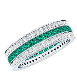 Certified Lab Grown Emerald 3 Row Eternity Wedding Band | Rings | Wiccan Center