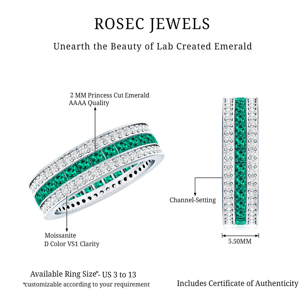 Certified Lab Grown Emerald 3 Row Eternity Wedding Band