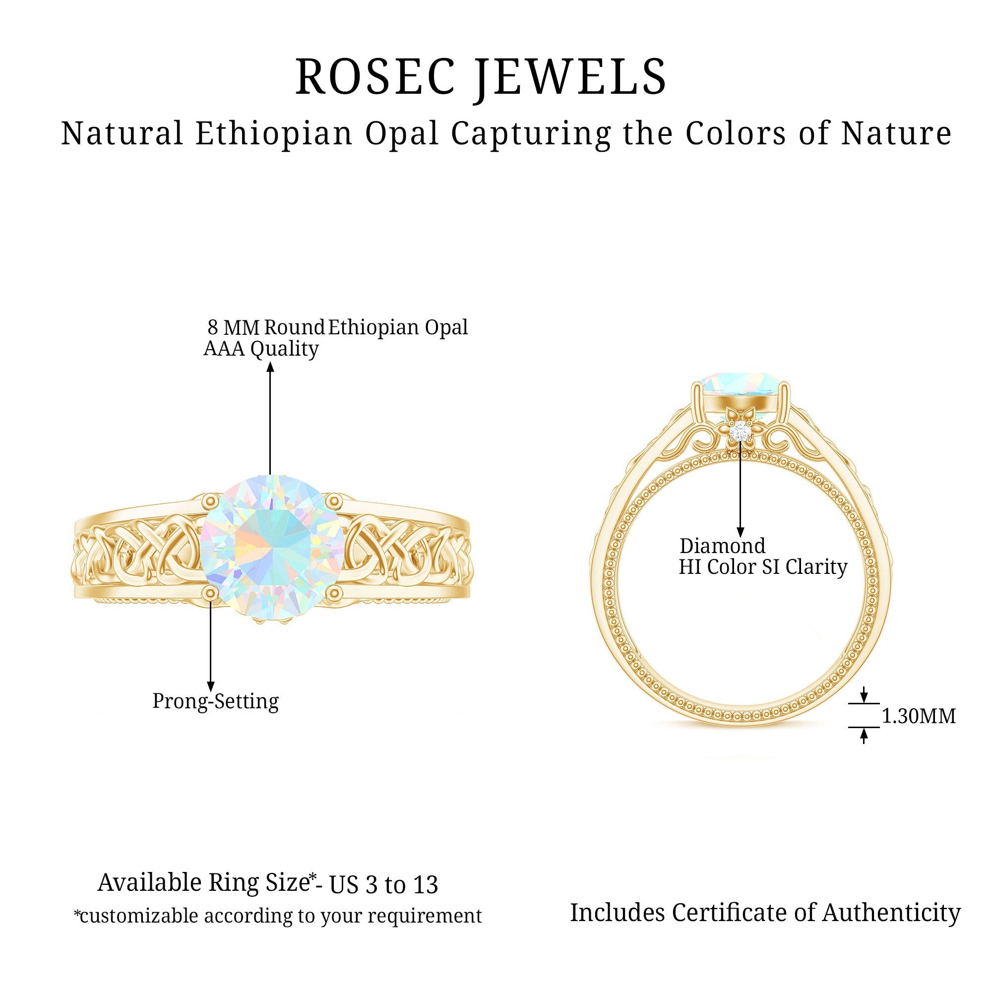 Ethiopian Opal Celtic Knot Engagement Ring with Surprise Diamond