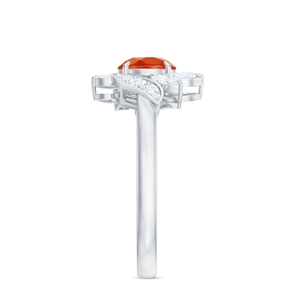 0.7 Carat Fire Opal Flower Engagement Ring with Diamond