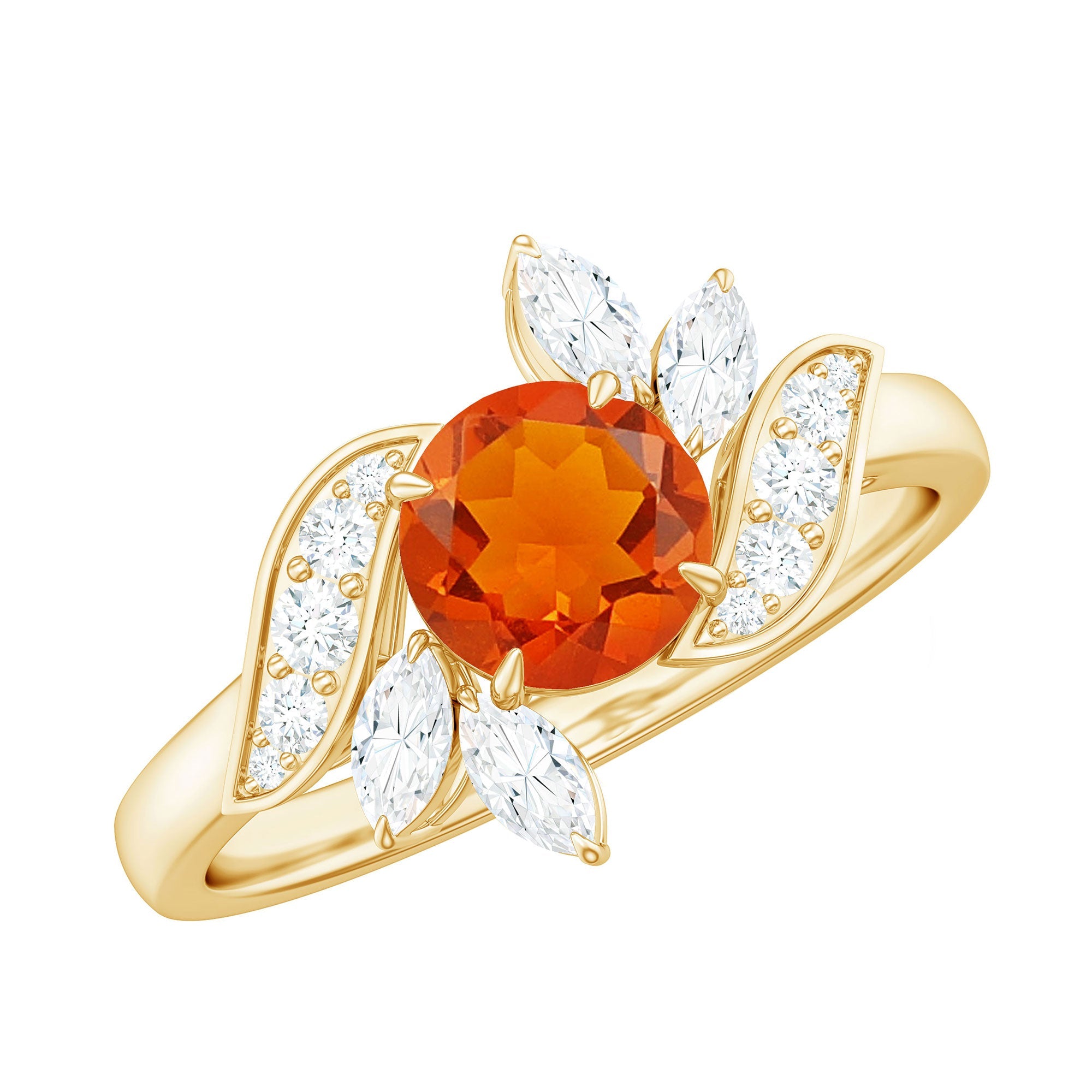 0.7 Carat Fire Opal Flower Engagement Ring with Diamond | Rings | Wiccan Center